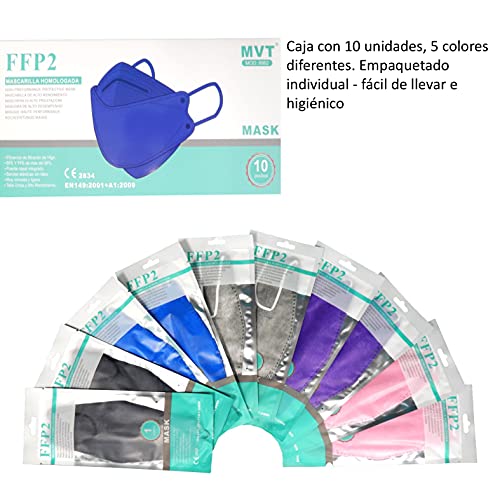 Cussi - 10x/20x Mascarilla Protectora FFP2 NR Adulto 5 capas Colores Variados (forma de Pez) + Mask Case color aleatorio (10)