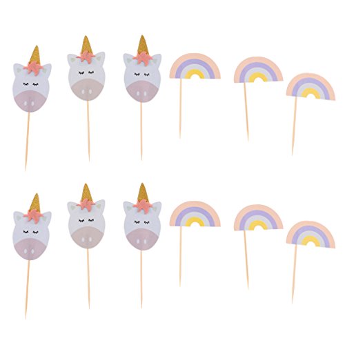 D dolity 12 x Unicornio repostería tartas Tapa Cake Picks Tarta Conector Muffin Topper para niños Cumpleaños