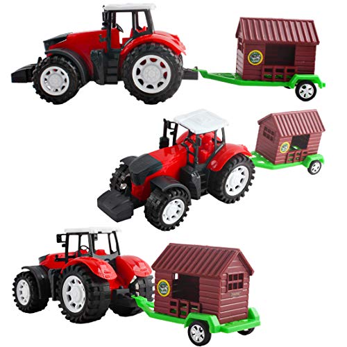 deAO Juego de Granja con Vehículos a Fricción Conjunto 2en1 Incluye Tractores, Figura de Granjero, Animales y Accesorios de Rancho