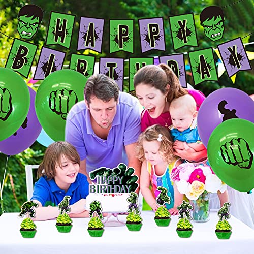 Decoracion Cumpleaños de Hulk - simyron 42 Piezas Hulk Tema Supplies de Fiesta Set Látex Globos Decoración Cake Toppers Happy Birthday Banner Cumpleaños Fiesta Decoracion para Niño
