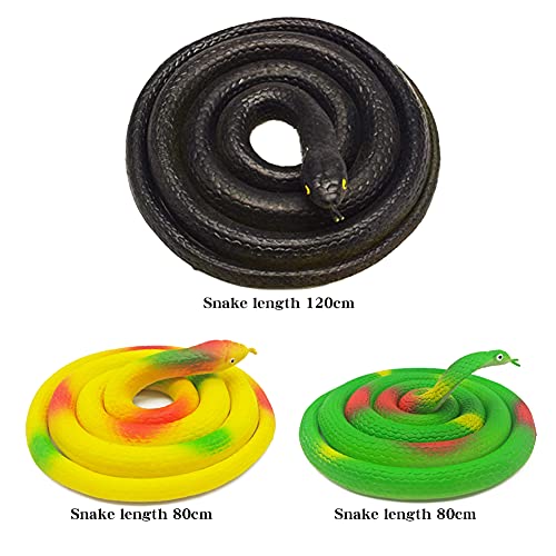 Decoración de Halloween, 3 piezas Serpiente de goma, Serpiente realista de juguete para Asustar a los Pájaros, Bromas, Decoración de Halloween