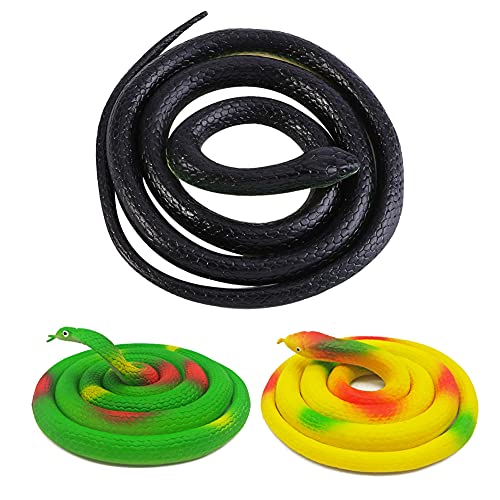 Decoración de Halloween, 3 piezas Serpiente de goma, Serpiente realista de juguete para Asustar a los Pájaros, Bromas, Decoración de Halloween