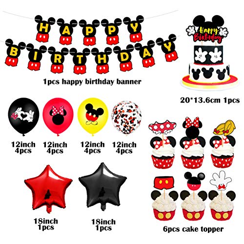 Decoraciones de Cumpleaños de Mickey,Artículos para la Fiesta de Minnie ,Pancarta de Feliz Cumpleaños,Globos y Adornos para Tartas para Cumpleaños,Baby Shower