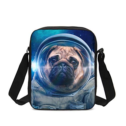 Delerain Astronauta perro carlino 3 piezas Mochila Set para niños Back to School Bookbag con Shouder Bag y estuche de lápiz durable ligero viaje para adolescentes estudiantes niños niñas