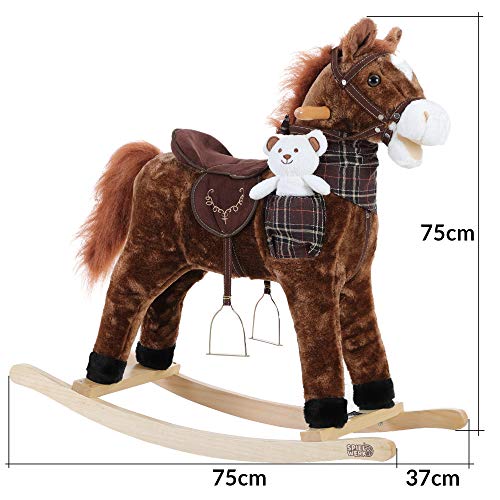 Deuba Balancín Mecedora Caballo a báscula con Sonido Estructura de Madera Juguete sillín de Montar Peluche niños 3+ años
