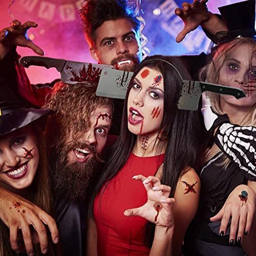 Diademas de Armas de Halloween KATOOM Disfraz de Diadema Sangrienta de Halloween Y Aterrador con 30 Hojas de Pegatinas de Tatuaje de Cicatriz para Vampiro, Zombi, Terror, Decoración de Fiesta, Disfraz