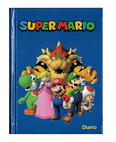 Diario escolar Super Mario azul 2020/21 + llavero silbato + bolígrafo purpurina