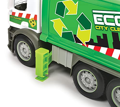 Dickie Toys- Camión de Basura de Juguete 26cm Marca Mercedes, Con Luz y Sonido, Fricción, Incluye Contenedor, Adecuado a Partir de 3 Años, Color (203745014)