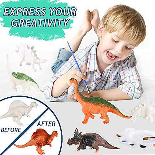 Dinosaurios Pintura, Senteen 28pcs Pintar Dinosaurios Niños Creativo DIY Dinosaurios Manualidades Figuras De Dinosaurios Kit Pintura Para Niños, Creativo Juego Regalo De Cumpleaños y De Navidad