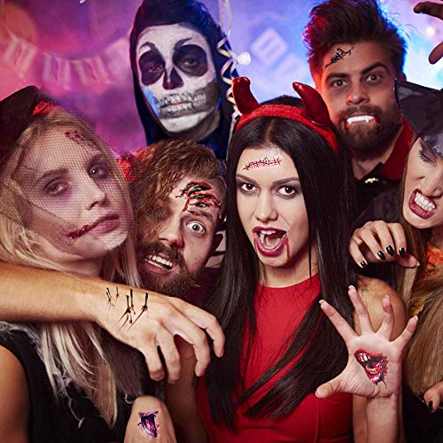 Disfraces de Halloween Tatuajes de zombis, Maquillaje para decoraciones de fiesta de Halloween, Body Scar Stickers para Cosplay 18 hojas (Tatuajes de zombis)
