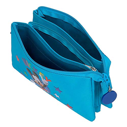 Disney Estuche Mickey Stars Tres Compartimentos, Azul, 22x12x5 cm