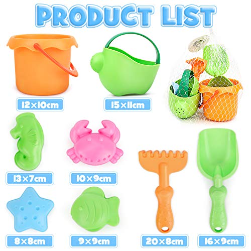 Dreamon Conjunto de Juguetes Arena para la Playa en Bolsa de Malla, moldes de Arena para niños, Colores Surtidos (8pcs)