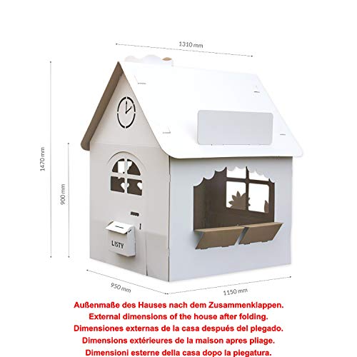 EcoEdu House Casa de cartón, la gran casa de cartón para niños, casa de juegos para jugar y pintar, la gran casa infantil plegable es un juego infantil común y creativo para jugar con los padres