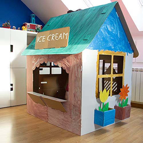 EcoEdu House Casa de cartón, la gran casa de cartón para niños, casa de juegos para jugar y pintar, la gran casa infantil plegable es un juego infantil común y creativo para jugar con los padres