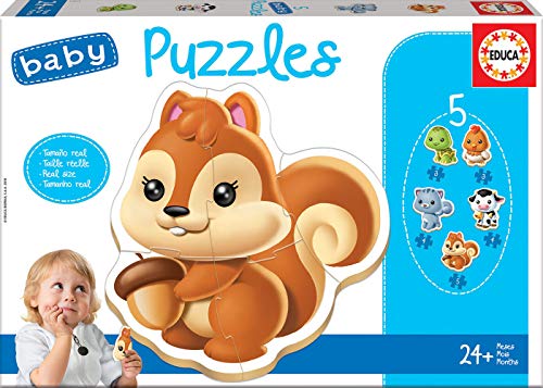 Educa - Baby Puzzles Animales. Set de 5 Puzzles Infantiles Progresivos de 3 a 5 piezas. A partir de 24 meses. Ref. 13473
