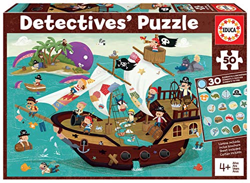 Educa Detectives Piratas. Puzzle Infantil de 50 Piezas. Móntalo y Busca los Objetos escondidos. +4 años. Ref. 18896, Multicolor