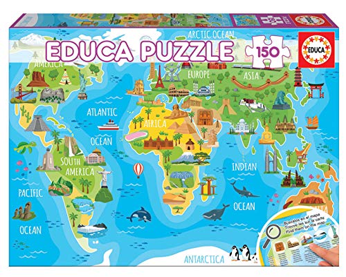 Educa - Mapamundi Monumentos Puzzle, 150 Piezas, Multicolor (18116)