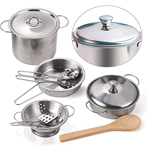 EFO SHM Juguetes de Cocina para niños Accesorios, 23 Piezas Juguetes de Chef para Niños, Cocina de Acero, Vegetales para Cortar, Delantal y Gorro De Cocinero, Apto para niños Mayores de 3 años