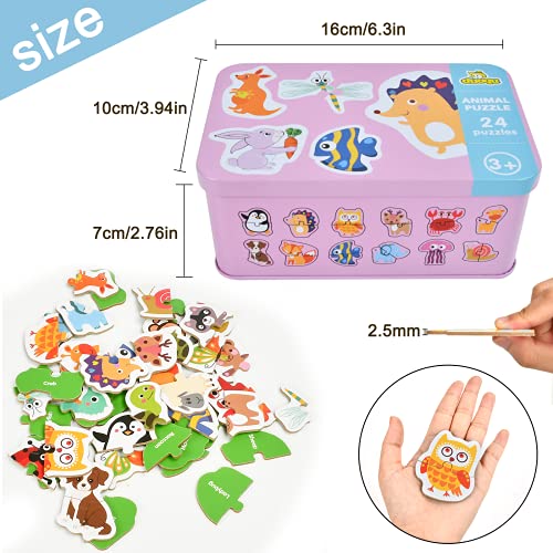 EKKONG Puzzles de Madera,Animales Rompecabezas,Juguetes Bebes, Puzzles de Madera Educativos para Bebé, Juguetes niños 1 año 2 3 4 5 6 años (24 Pack)