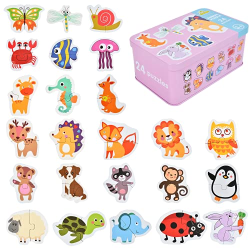EKKONG Puzzles de Madera,Animales Rompecabezas,Juguetes Bebes, Puzzles de Madera Educativos para Bebé, Juguetes niños 1 año 2 3 4 5 6 años (24 Pack)