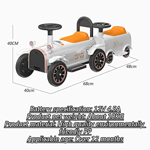 El Tren para Niños Puede Llevar A La Gente Coche Eléctrico Coche De Control Remoto De Cuatro Ruedas Cochecito De Juguete Doble para Niños Y Niñas Batería Grande De 12V, 116X40x40cm,Blanco