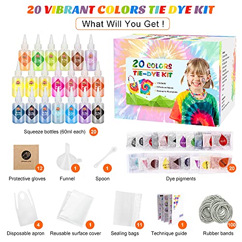 Emooqi Tie Dye Kit, Textiles de Tela 20 Piezas Colores Vibrantes Adecuado para Arte de Bricolaje Tie-Dye para Niños y Adultos