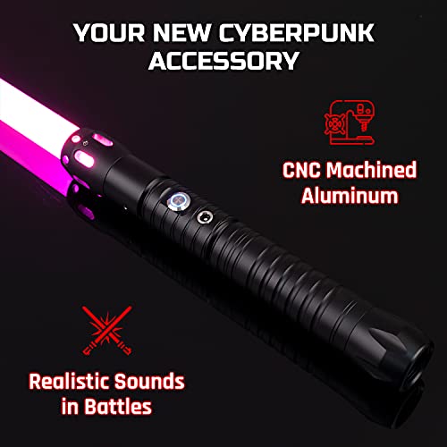 Espada Láser Luminosa – Sable Láser Luminoso - Listo Para El Combate - 11 Colores Y Sonidos Realistas – Lightsaber De Aluminio - Hoja De Alta Resistencia Desarmable - Cyberblade Alphagrip Black