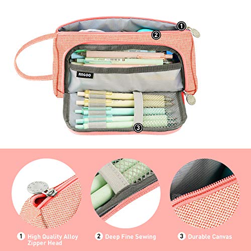 Estuche de Lápices Gran Capacidad Bolígrafos Estuche de Maquillaje Organizador de Almacenamiento de Artículos de Papelería con asa y la Oficina de la Escuela Secundaria de Colegio Estudiantes(Rosado)