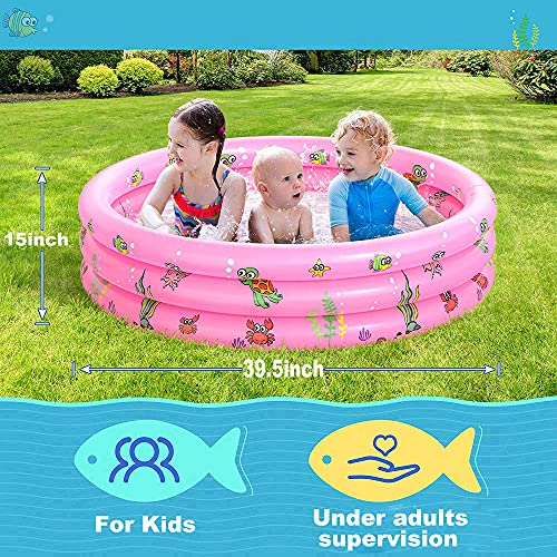FANIER Piscina Hinchable para niño, Redonda Piscina Inflable Hinchable bañera Hinchable para jardín, 3 Cámara de Aire Individuales, 100 cm de diámetro, 38 cm de Altura,Rosa