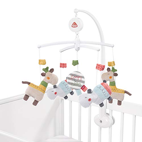Fehn 059021 Móvil musical Loopy & Lotta - Móvil con suave melodía"Brahms Wiegenlied" y figuras de peluche - Con accesorio - Para bebés de 0 a 5 meses - Tamaño: Ø 40 cm, Altura: 65 cm