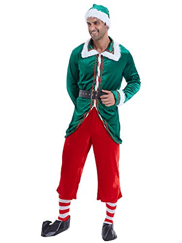 Feynman Disfraz de Papá Noel para Navidad de Manga Larga Traje de Elfo de Rendimiento para Hombre XL