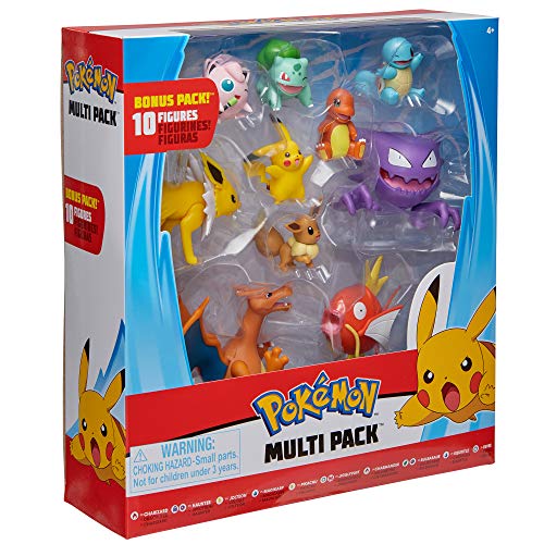 Figuras de Acción Pokémon, Charizard, Magikarp, Haunter, Eevee, Charmander, Squirtle, Pikachu, Bulbasaur, Jigglypuff & Jolteon, Detalles Auténticos Oficiales, Multi Pack de 10