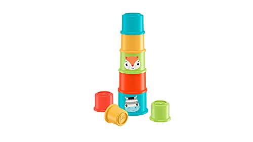 Fisher-Price Cubos apilables de colores con motivo de animales, juguete para bebés +6 meses (Mattel GYM46)