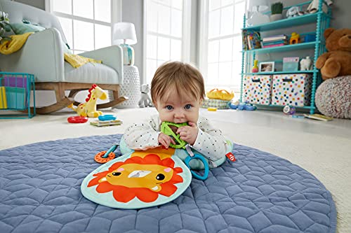 Fisher-Price León Cojín con música y vibraciones relajantes para bebé, incluye mordedor y actividades (Mattel GWY91)