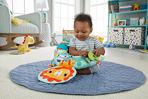 Fisher-Price León Cojín con música y vibraciones relajantes para bebé, incluye mordedor y actividades (Mattel GWY91)