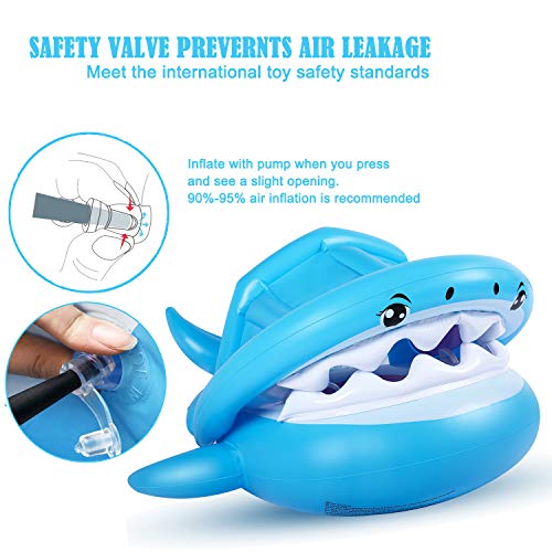 Flotador para Bebé Piscina Tiburón Tabla Hinchable con Inflable Toldo ,Barco Inflable Flotador para 6-37 Meses Niños