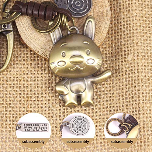 Foonii Llavero,Piel de Vacuno Vintage Animal Llaveros Forma Conejito Amante Llavero Colgante de Aleación Llavero Novios Novias Keychain Metal para Aniversario Perfecto como Regalo