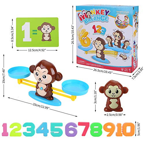 FORMIZON Equilibrar Juego de Matemáticas, Juguete Animal Balanza, Juguete Educativo Niños Balanza de Equilibrio Números Tarjetas, Juego Divertido Regalo Educativo para Niñas Niños (Monos)