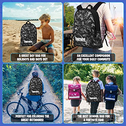 Fortnite Mochilas Escolares Juveniles para Niños, Mochila Escolar de Gran Capacidad para Colegio, Regalos para Niños y Adolescentes (Gris Camo)
