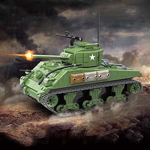 Fujinfeng Tanque Militar Juguete, 726 Piezas Tank Toy Juego de Construcción - Compatible con Lego (Este Producto no es Creado ni Vendido por Lego) - ww2 Swat V12 Engine Sherman M4A1 Tank