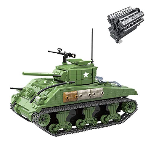 Fujinfeng Tanque Militar Juguete, 726 Piezas Tank Toy Juego de Construcción - Compatible con Lego (Este Producto no es Creado ni Vendido por Lego) - ww2 Swat V12 Engine Sherman M4A1 Tank