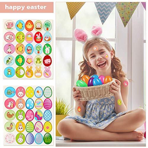 FunsLane 12Pcs Huevos de Pascua Rellenos, Juguetes de Pascua Conejos y Polluelos enrollados, Conejitos de Pollo saltarines Coloridos de 3.9" + 2 Pegatinas de Pascua para niños