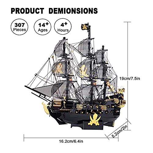 FXQIN 3D Puzzle Metal Kits de construcción de veleros de Barco Pirata de Bricolaje Juguete Modelo de Barco de Rompecabezas 3D, decoración de Escritorio para Adultos y niños, 307 Piezas