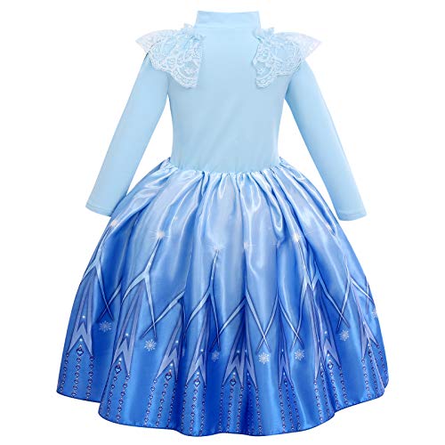 FYMNSI Disfraz de Princesa Elsa, Niñas Traje de Princesa de la Nieve Carnaval Cosplay Reino de Hielo Manga Larga Vestido Invierno para Cumpleaños Navidad Halloween Fiesta de Disfraces Azul 5-6 Años