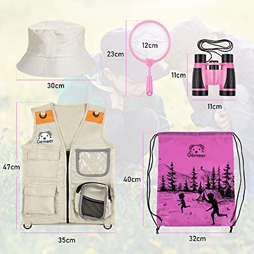 Gemeer Kit de Aventuras al Aire Libre, 26 Kits de Captura de Insectos, Kits de Aventuras al Aire Libre para niños, Kits de Ropa de Aventura, Juegos educativos, Juguetes de Aventura (Rosa)