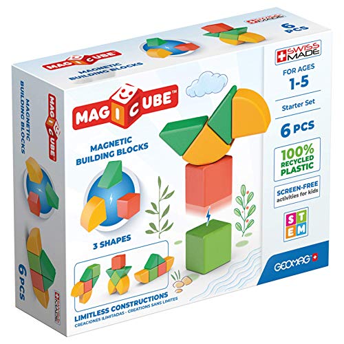 GEOMAG Magnetic Toys | Magnets for Kids | Magicube Shapes Starter Set | Early Learning Educational Building Blocks | Swiss-made | 6 Pieces | Ages 1 - 5