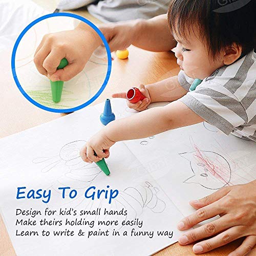 GiBot Lápices de colores para niños, agarre de palma de la mano, surtido de 12 colores, apilables y apto para niños pequeños, producto seguro y no tóxico.