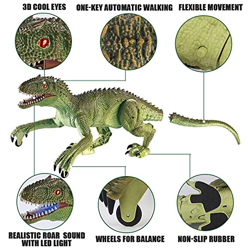 GILOBABY Juguete de dinosaurio teledirigido, Velociraptor con caminar, mangas simuladas y funciones de sacudido, regalo para niños y niñas de más de 3 años (verde)