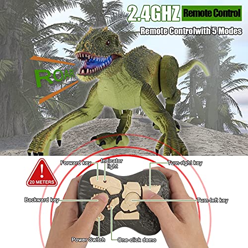 GILOBABY Juguete de dinosaurio teledirigido, Velociraptor con caminar, mangas simuladas y funciones de sacudido, regalo para niños y niñas de más de 3 años (verde)