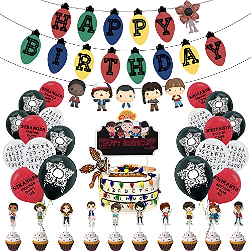 Ginkago Decoración de cumpleaños Set, Cake Happy Birthday Banners & Birthday Cake Cupcake Toppers & Globos de Látex Pary Supplies para Fiesta temática Infantil (B)